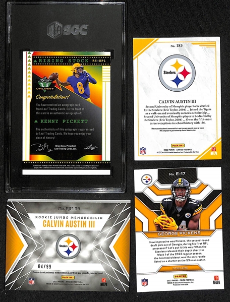 Lot of (4) Pittsburgh Steelers Rookie Lot w. 2022 Leaf Valiant Kenny Pickett Rising Stock Auto Green Crystals #d /30 Graded SGC 10/10 Auto