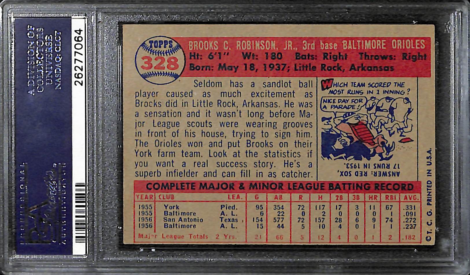 Lot Detail - 1957 Topps Brooks Robinson Rookie Card #328 Graded PSA 4
