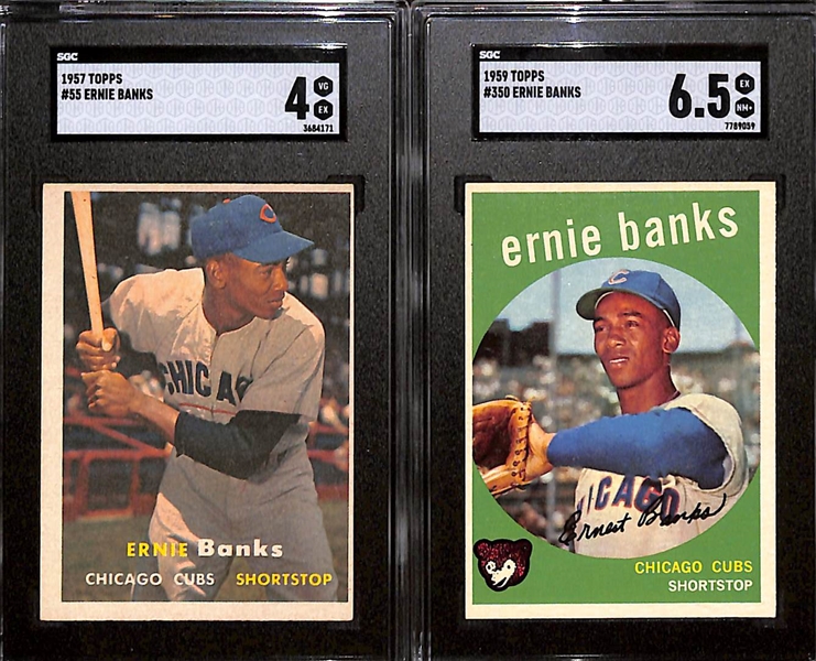 Lot of (2) SGC Graded Topps Ernie Banks Baseball Cards Inc. 1957 (SGC 4) and 1959 (SGC 6.5)