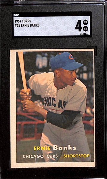 Lot of (2) SGC Graded Topps Ernie Banks Baseball Cards Inc. 1957 (SGC 4) and 1959 (SGC 6.5)