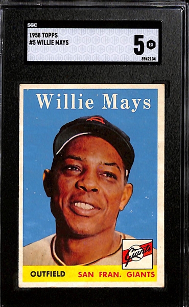 Lot of (2) Graded SGC Topps Willie Mays Baseball Cards Inc. 1958 (SGC 5), and 1967 (SGC 4.5) 