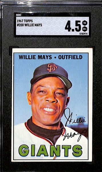 Lot of (2) Graded SGC Topps Willie Mays Baseball Cards Inc. 1958 (SGC 5), and 1967 (SGC 4.5) 