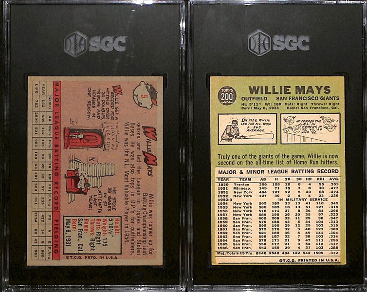 Lot of (2) Graded SGC Topps Willie Mays Baseball Cards Inc. 1958 (SGC 5), and 1967 (SGC 4.5) 