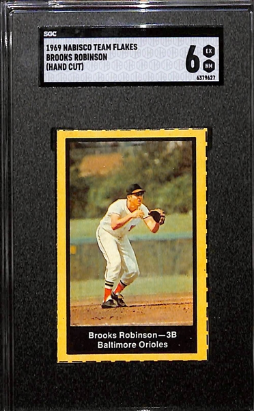 Lot of (3) SGC Graded Baseball Cards Inc. 1964 Bazooka Bob Clemente (Hand Cut) (SGC 1.5), 1969 Nabisco Team Flakes Brooks Robinson (Hand Cut) (SGC 6), and 1971 Bazooka Brooks Robinson Numbered Set...