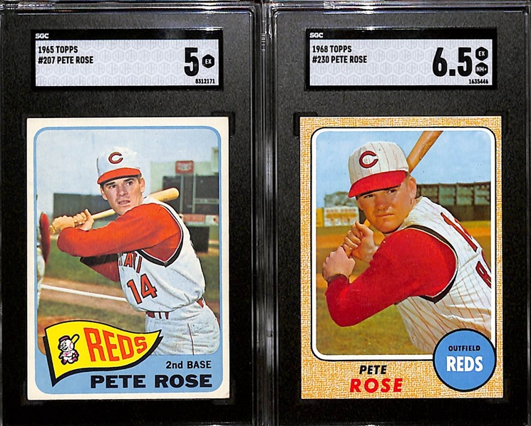 Lot of (2) SGC Graded Topps Pete Rose Cards Inc. 1965 (SGC 5) & 1968 (SGC 6.5)