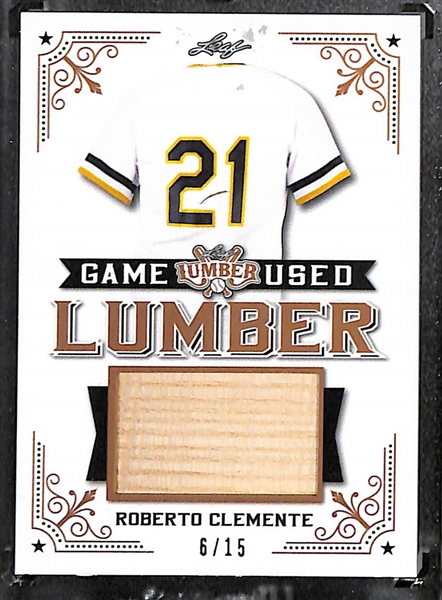 Lot of (14) Roberto Clemente Cards Including 2021 Leaf Lumber Game Used Bat #d /15, 1973 Topps # 50 and More