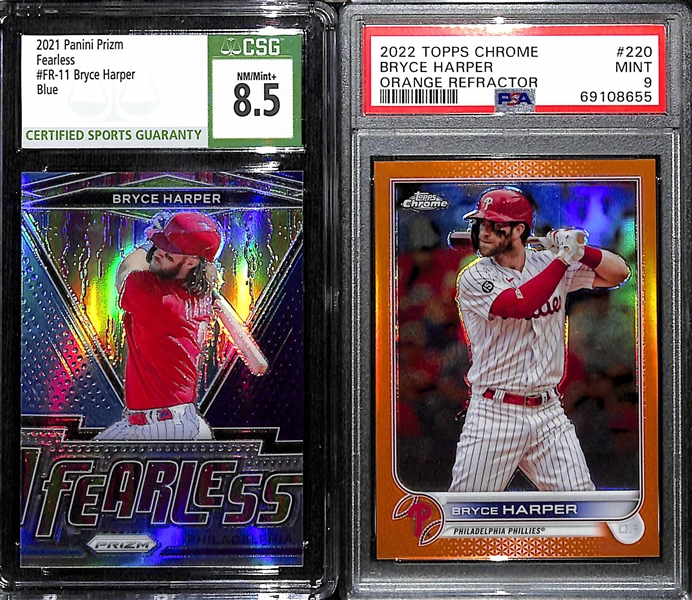 Lot of (20+) Bryce Harper Cards w. 2022 Topps Chrome Orange Refractor #d /25 Graded  PSA 9