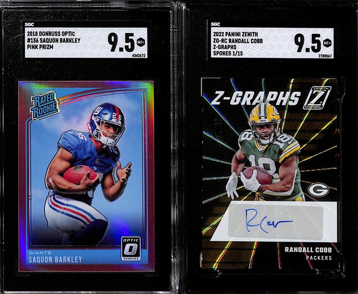 Lot of (6) SGC Graded Football Cards including Jonathan Taylor Contenders Optic Rookie Autograph (9), David Montgomery Gold Vinyl (#/1) (9.5), and more