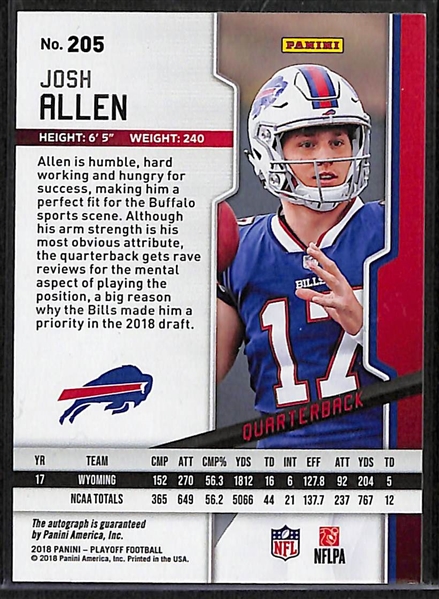 2018 Panini Playoff Josh Allen Autographed Rookie Card