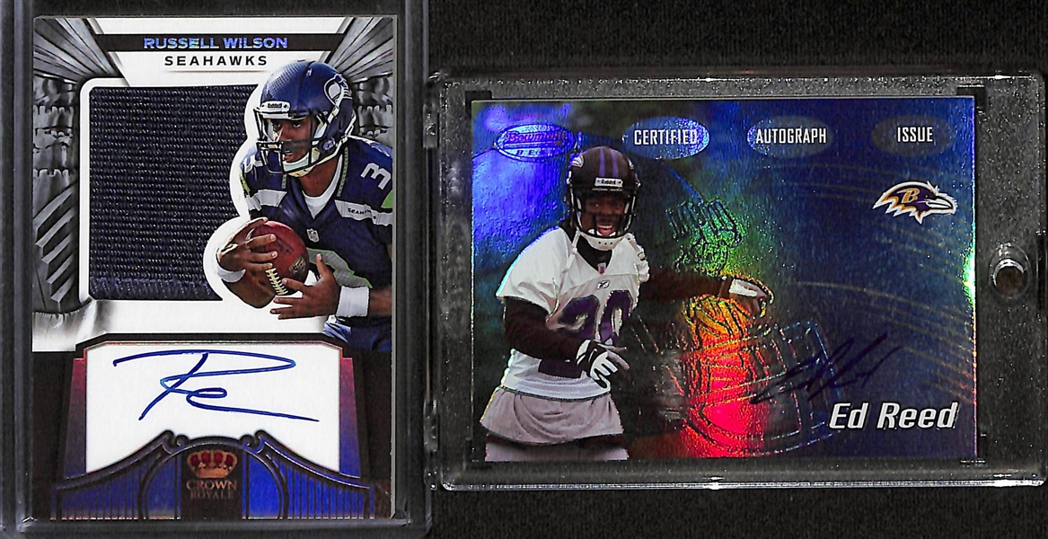 Lot of (2) Rookie Autograph Cards including Russel Wilson Patch (#/149) and Ed Reed