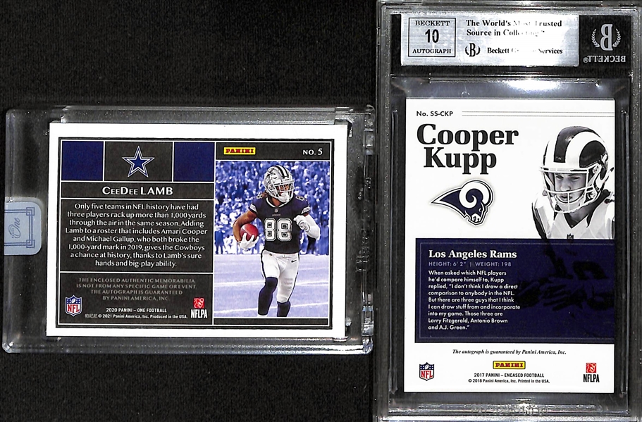 Lot of (2) Football Rookie Autograph Cards including CeeDee Lamb Patch (#/125) and Cooper Kupp (#/75) Graded BGS 9