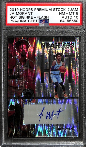 2019 Panini Hoops Premium Stock Ja Morant Flash Rookie Autograph Card Graded PSA 8 (10 Auto)