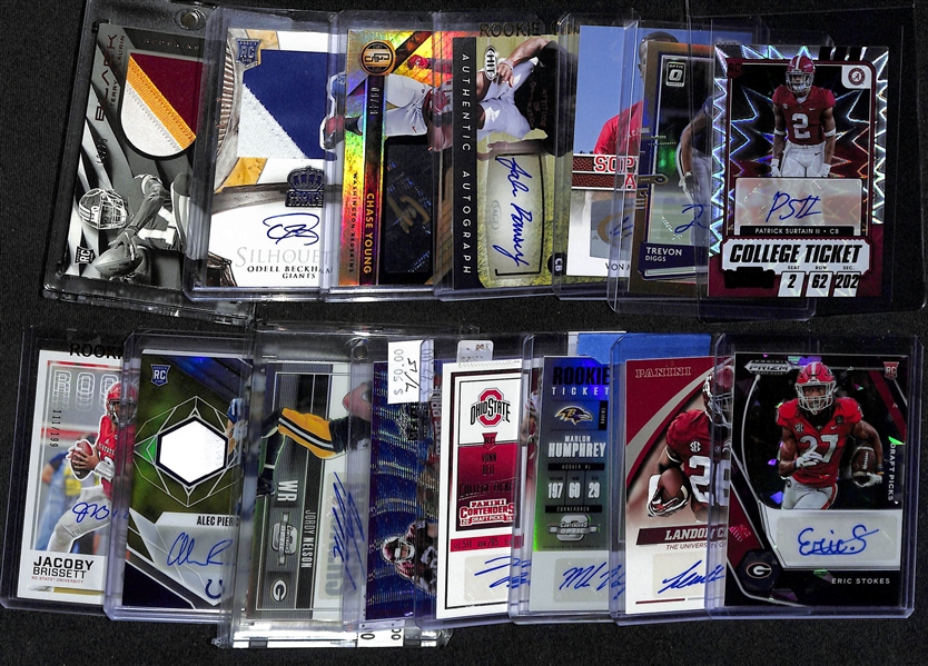 Lot of (15) Football Autograph Cards including Terry McLaurin Rookie Patch (#/25), Odell Beckham Jr. Rookie Patch (#/299), Chase Young Rookie Patch (#/49), and more!