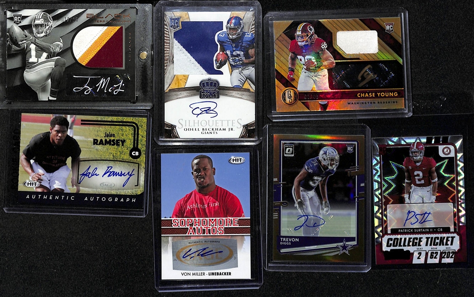 Lot of (15) Football Autograph Cards including Terry McLaurin Rookie Patch (#/25), Odell Beckham Jr. Rookie Patch (#/299), Chase Young Rookie Patch (#/49), and more!