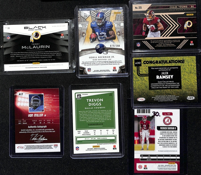 Lot of (15) Football Autograph Cards including Terry McLaurin Rookie Patch (#/25), Odell Beckham Jr. Rookie Patch (#/299), Chase Young Rookie Patch (#/49), and more!