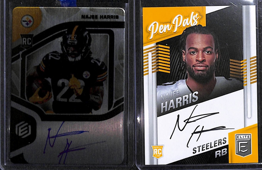 Lot of (19) Pittsburgh Steelers Cards including 3 Najee Harris Rookie Autographs, Antonio Brown Rookie Autograph (#/499), Diontae Johnson Rookie Autograph (#/25), and more!