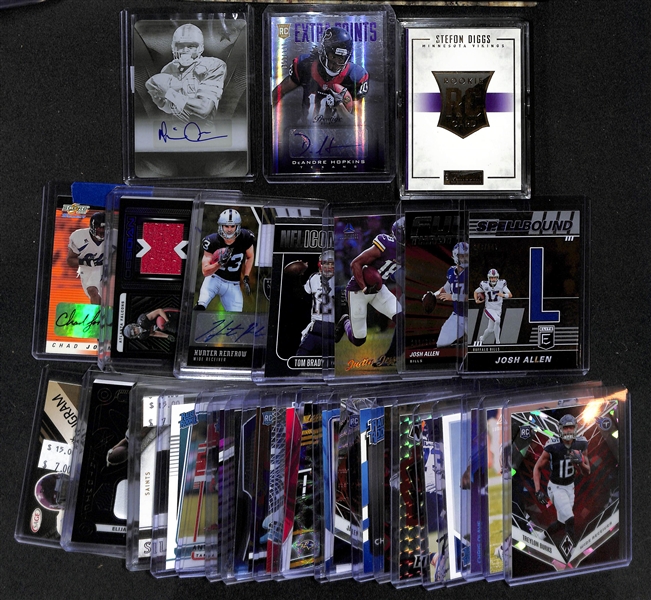 Lot of (31) Football Cards including Michael Irvin Autograph Printing Plate (#/1), DeAndre Hopkins Rookie Autograph (#/100), Stefon Diggs Rookie Patch Autograph Booklet (#/99), and more! 