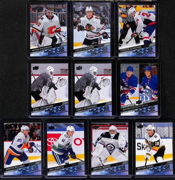 Lot of (13) 2020-21 Upper Deck Young Gun Rookie Cards including Jason Robertson Graded SGC 9.5, Timothy Liljegren Canvas, Gabe Vilardi, and more