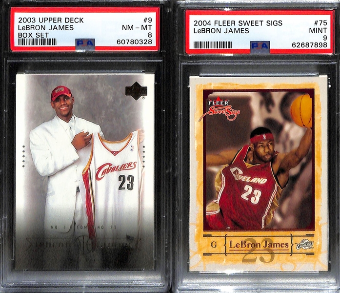 (5) Graded Basketball Superstar Mostly Rookies- 2003-04 Upper Deck LeBron James (BGS 8), 1974-75 Topps George Gervin (PSA 4), 1980-81 Topps Magic Johnson/ Maurice Cheeks (PSA 7), +