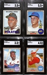 Lot of (4) Graded Vintage Baseball Cards w. 1967 Topps #400 Bob Clemente SGC 3.5, 1968 # 110 Topps Hank Aaron SGC 3.5, Others