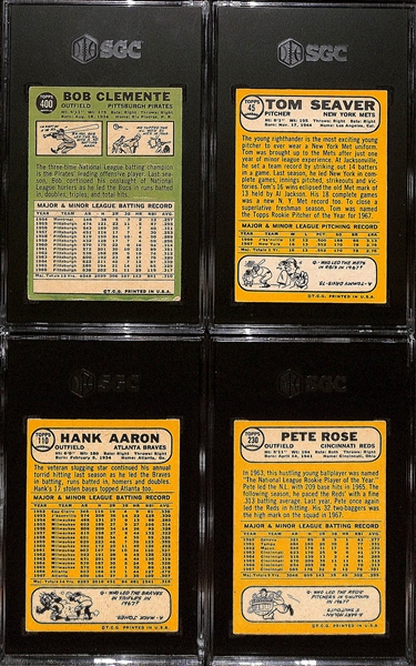 Lot of (4) Graded Vintage Baseball Cards w. 1967 Topps #400 Bob Clemente SGC 3.5, 1968 # 110 Topps Hank Aaron SGC 3.5, Others