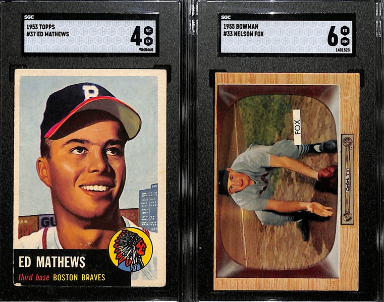 1953 Topps Eddie Mathews SGC 4 & 1955 Bowman Nellie Fox SGC 6