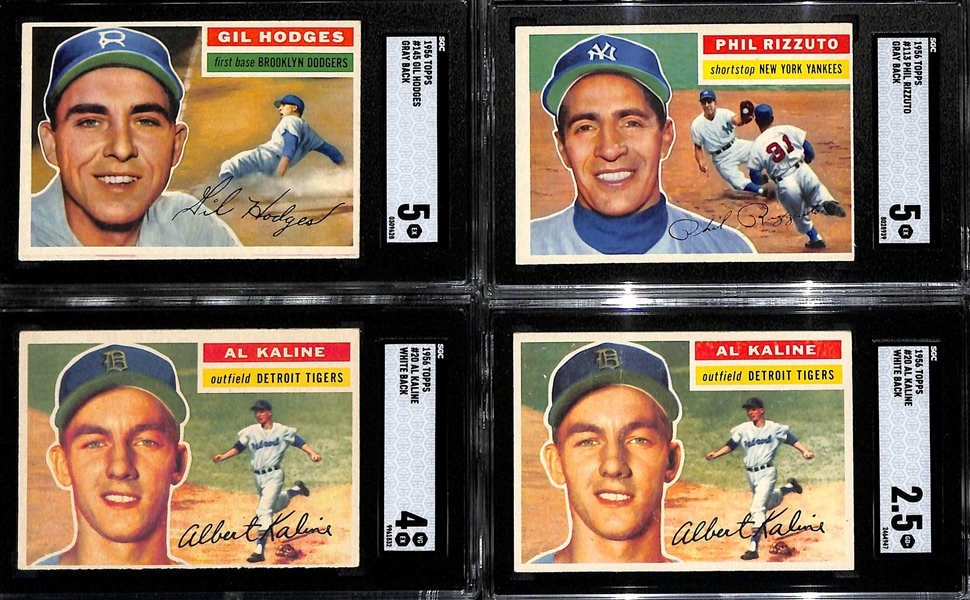 Lot of (4) 1956 Graded Cards - Hodges, Rizzuto, (2) Kaline