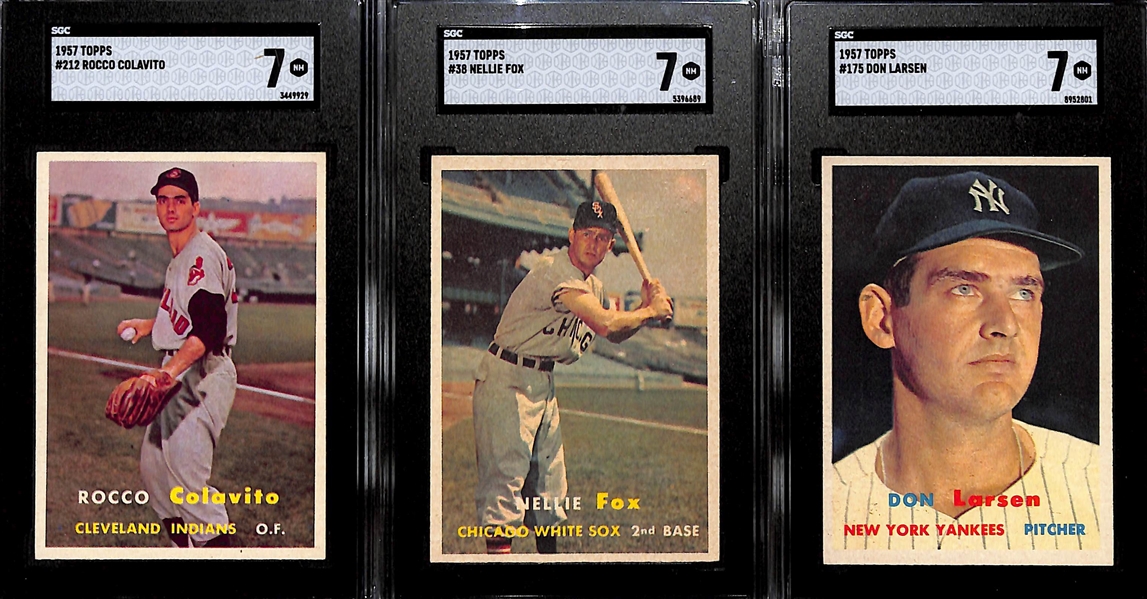 Lot of (3) Graded 1957 Topps Baseball Cards - Colavito SGC 7, Fox SGC 7, & Larsen SGC 7