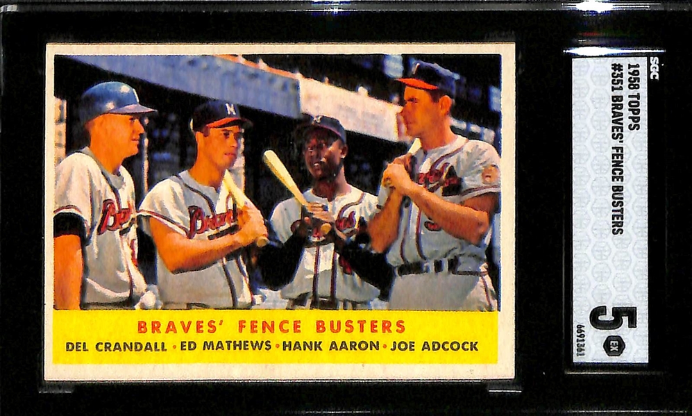 Lot of (3) Graded 1958 Topps Baseball Cards w. Jim Bunning SGC 7.5, Killebrew SGC 6, Braves Fence Busters SGC 5