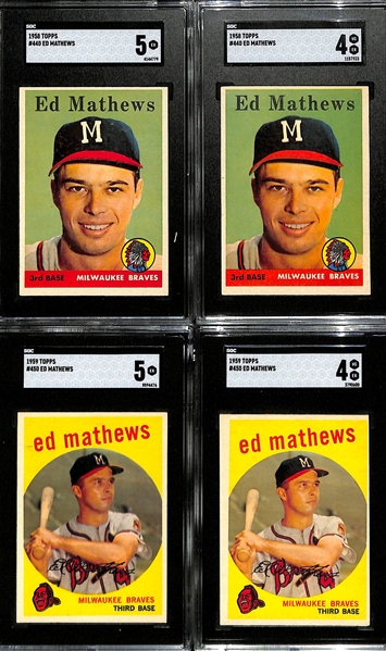 Lot of (4) Graded 1958 & 1959 Topps Eddie Mathews Cards - SGC