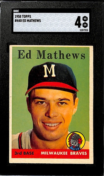 Lot of (4) Graded 1958 & 1959 Topps Eddie Mathews Cards - SGC