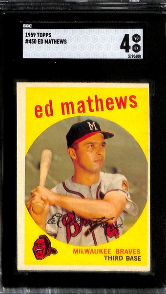 Lot of (4) Graded 1958 & 1959 Topps Eddie Mathews Cards - SGC