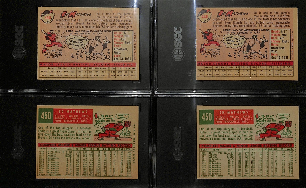 Lot of (4) Graded 1958 & 1959 Topps Eddie Mathews Cards - SGC