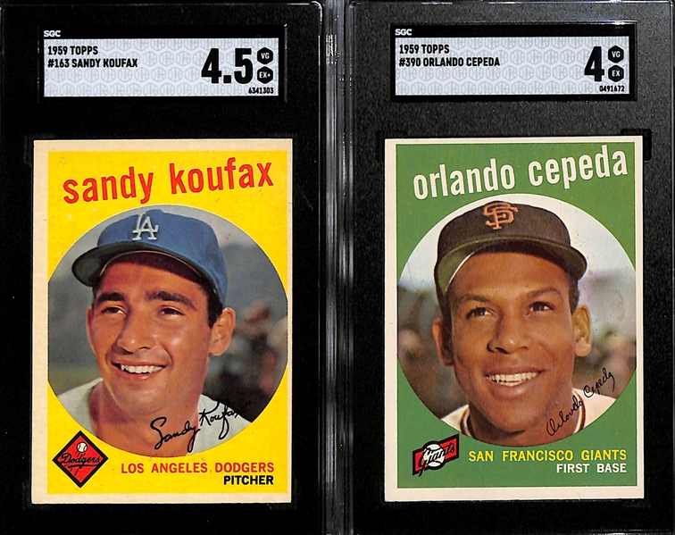  Lot of (4) Graded 1959 Topps Baseball Cards w. Koufax SGC 4.5, Cepeda SGC 4, & (2) Frick SGC 7 & 6