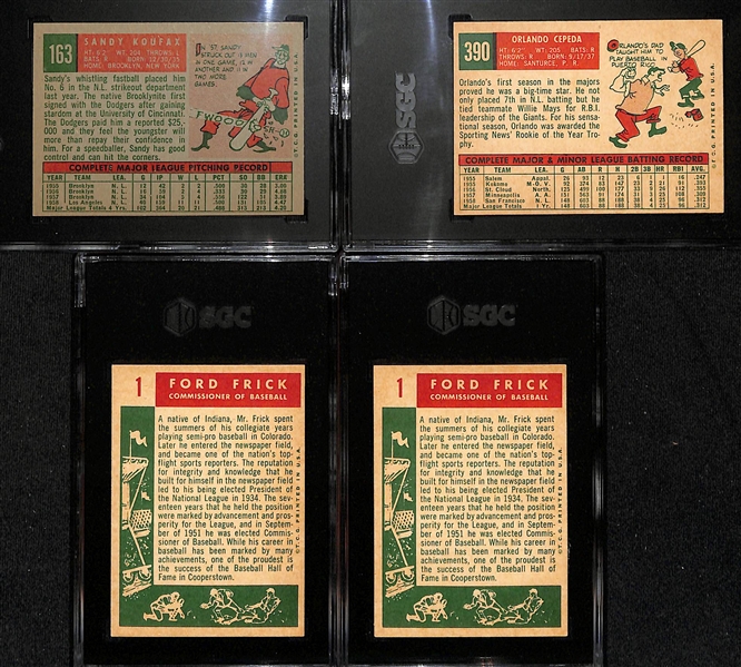  Lot of (4) Graded 1959 Topps Baseball Cards w. Koufax SGC 4.5, Cepeda SGC 4, & (2) Frick SGC 7 & 6