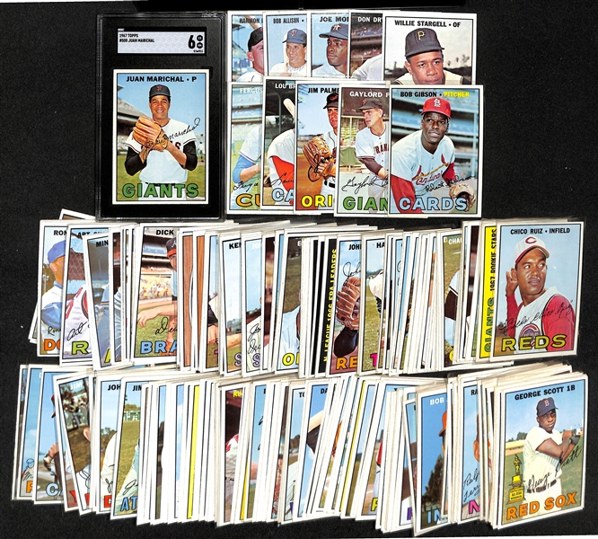  Lot of (200+) 1967 Topps Baseball Cards w. Juan Marichal #500 SGC 6