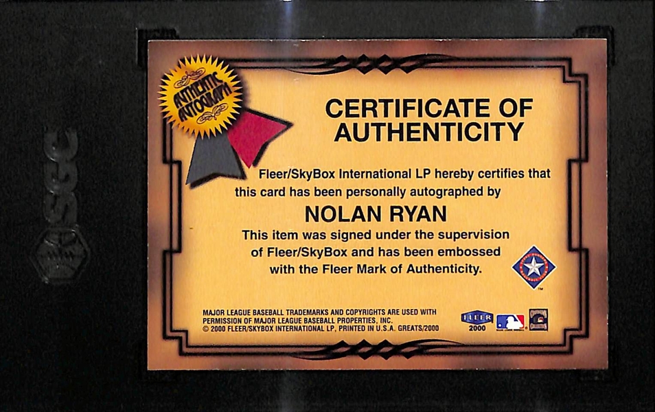 2000 Fleer Greats of The Game Nolan Ryan Autographed Card Graded SGC 8.5 (Auto Grade 10)