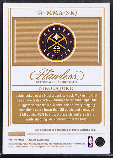 2021-22 Panini Flawless Ruby Nikola Jokic Autographed Card (#/15)