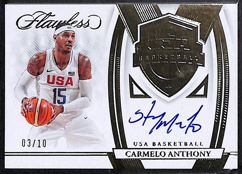 2021-22 Panini Flawless Carmelo Anthony USA Basketball Gold Autographed Card (#/10)