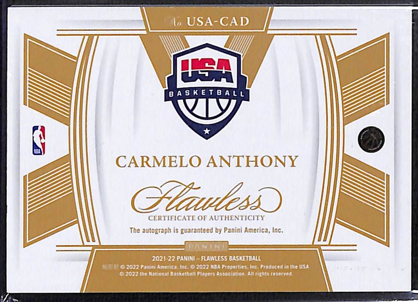 2021-22 Panini Flawless Carmelo Anthony USA Basketball Gold Autographed Card (#/10)