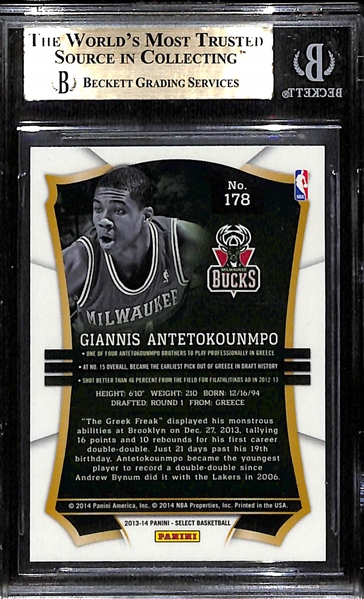 2013-14 Panini Select Giannis Antetokounmpo Rookie Card #178 Graded BGS 10 (Pristine)