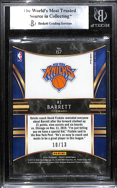 2019-20 Panini Select Neon Orange Pulsar RJ Barrett Rookie Card #ed/13 Graded BGS 9