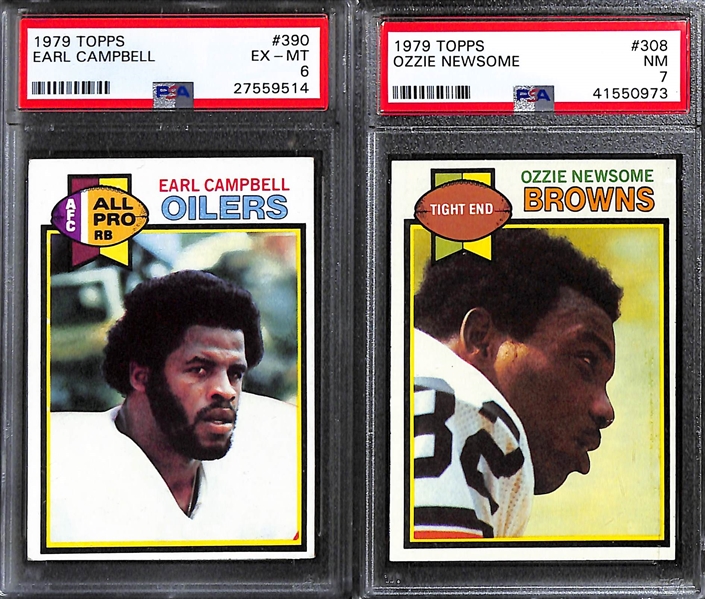 (9) PSA Graded Topps Football HOF Rookie Cards - Earl Campbell (PSA 6), Ozzie Newsome (PSA 7), Ronnie Lott ( PSA 6), Lofton (PSA 6)+