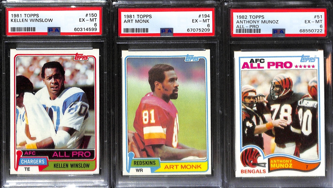 (9) PSA Graded Topps Football HOF Rookie Cards - Earl Campbell (PSA 6), Ozzie Newsome (PSA 7), Ronnie Lott ( PSA 6), Lofton (PSA 6)+