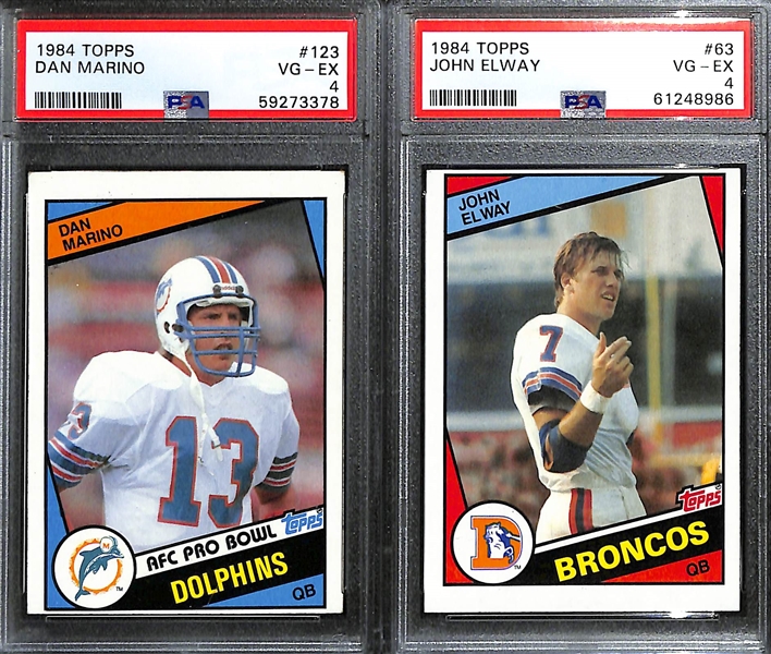 (18) PSA Graded Topps Football HOF Rookies- Dan Marino (PSA 4), John Elway (PSA 4), Lawrence Taylor (PSA 5), Eric Dickerson (PSA 7), and More