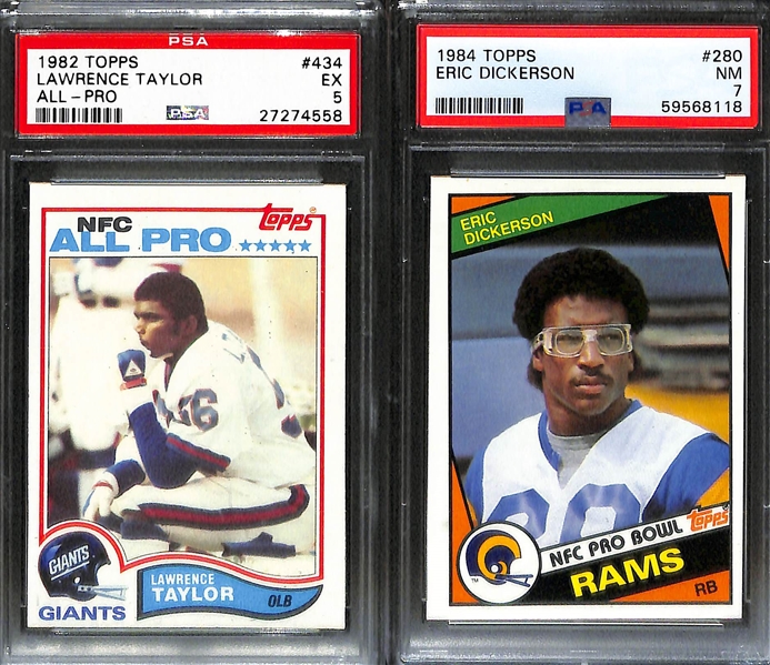 (18) PSA Graded Topps Football HOF Rookies- Dan Marino (PSA 4), John Elway (PSA 4), Lawrence Taylor (PSA 5), Eric Dickerson (PSA 7), and More