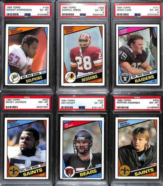 (18) PSA Graded Topps Football HOF Rookies- Dan Marino (PSA 4), John Elway (PSA 4), Lawrence Taylor (PSA 5), Eric Dickerson (PSA 7), and More