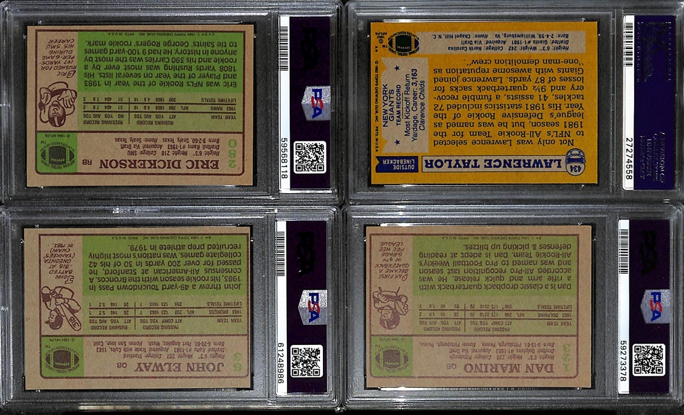 (18) PSA Graded Topps Football HOF Rookies- Dan Marino (PSA 4), John Elway (PSA 4), Lawrence Taylor (PSA 5), Eric Dickerson (PSA 7), and More