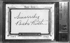 2014 Topps Museum Collection Babe Ruth Cut Autograph Card #ed 1/1 Graded Beckett BGS 9.5 Gem Mint (w. 9.0 Autograph Grade) - This Was the Chase Card in the 2014 Museum Set!
