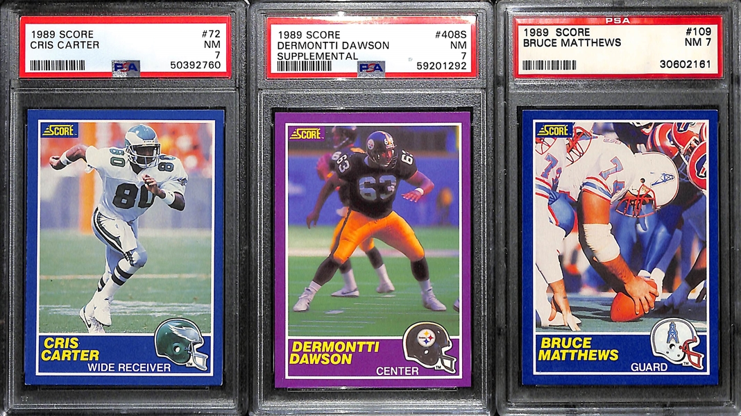 Lot of (13) Graded Football HOF Rookies- 1989 Score Barry Sanders (PSA 6), 1989 Troy Aikman (PSA 8), 1989 Deion Sanders (PSA 6), +